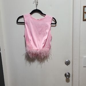 Elegant Pink Feathered Women's Top